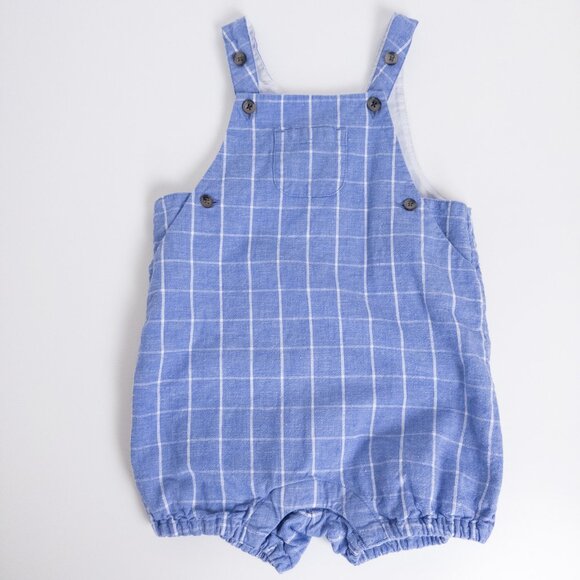 Janie and Jack Linen Cotton Bubble Romper Tattersall Blue Baby Boy Sz 12-18m - Picture 1 of 5